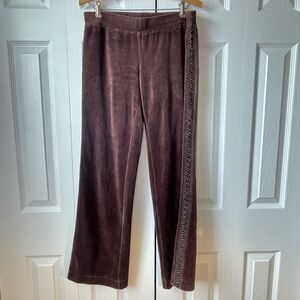 Boston Proper Velour  Pants XS Brown‎ Leather  Low Rise Flared Elastic Waist